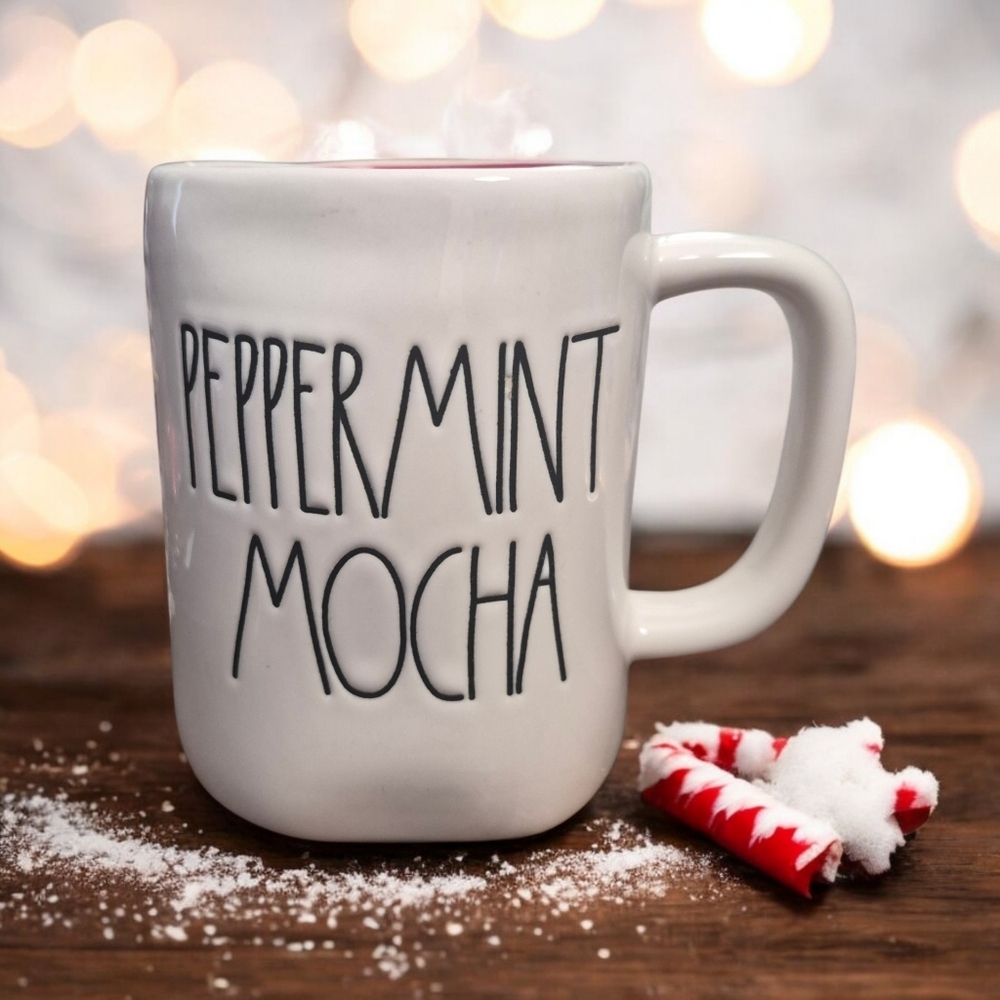 Rae Dunn Ceramic Mug Double Sided Peppermint Mocha Candy Cane Holiday